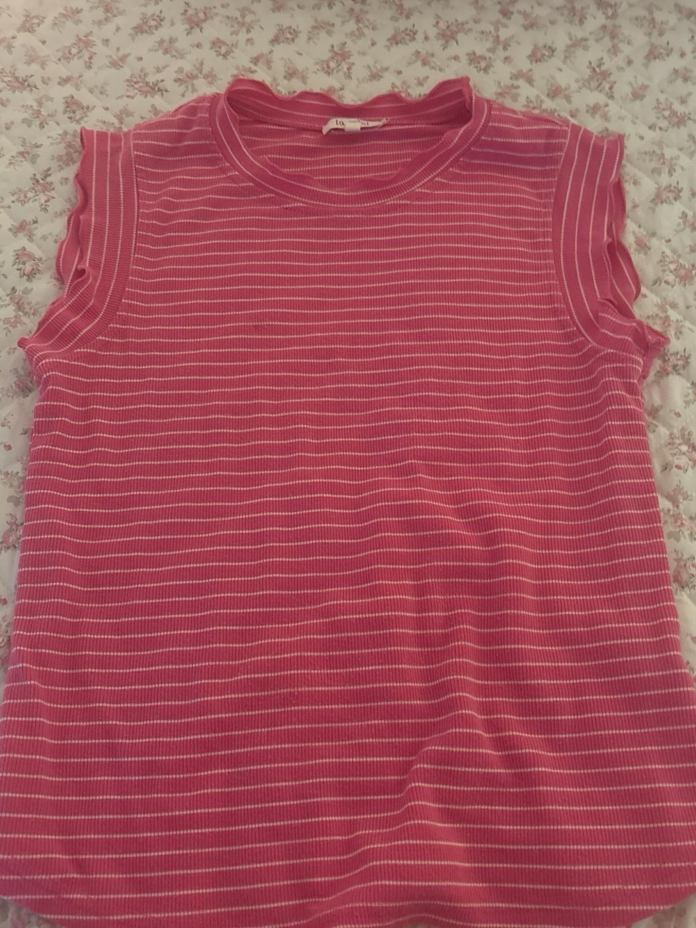 LA MIEL Pink Striped Ribbed Sleeveless Top